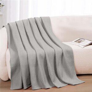 Queen Cotton Blanket Waffle Weave Lightweight Summer Throw Soft Breathable Bed